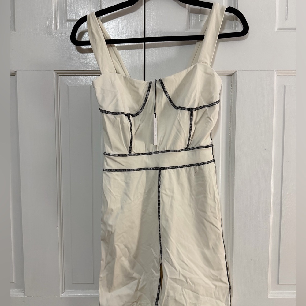 WeWoreWhat Off-White Corset Bodysuit with Black Stitching